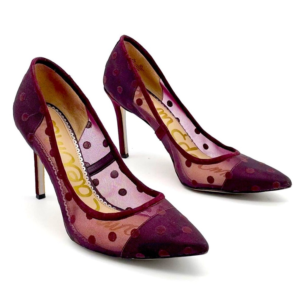 Sam Edelman sheer polka dot heel - burgundy